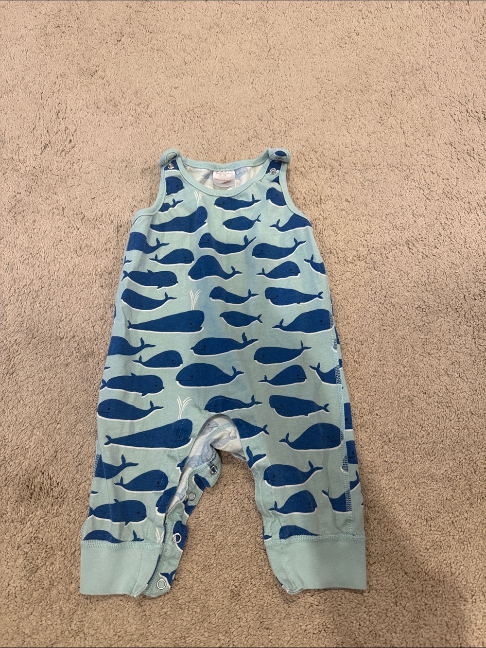 Hanna Andersson Light Blue Whale Print One-Piece 6-12 months